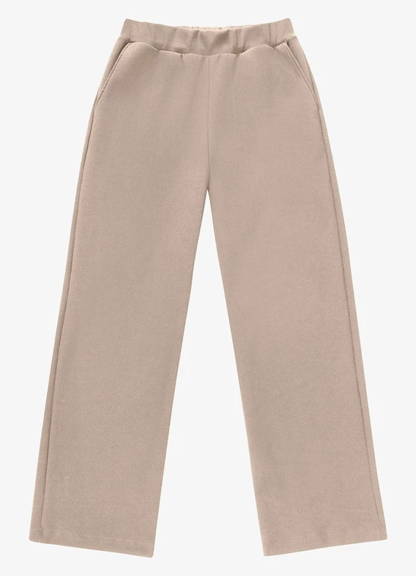 Veev - Calça Feminina em Ribana Maxi com Bolsos Bege