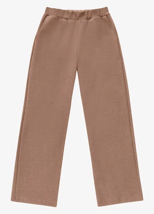 Veev - Calça Feminina em Ribana Maxi com Bolsos Bege - VEEV