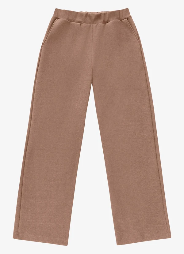 Veev - Calça Feminina em Ribana Maxi com Bolsos Bege