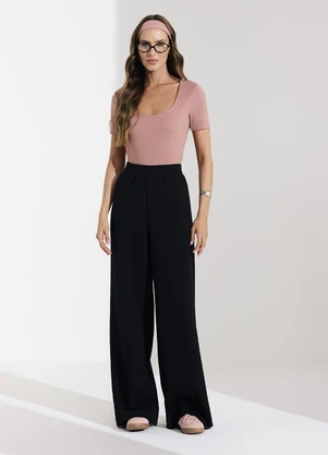 Veev - Calça Feminina em Ribana Maxi com Bolsos Preto - VEEV