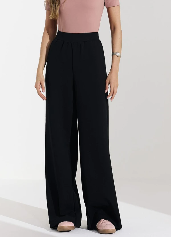 Veev - Calça Feminina em Ribana Maxi com Bolsos Preto