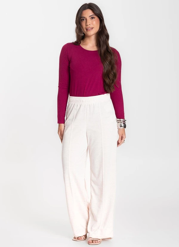 Infinita Cor - Calça Feminina Pantalona Bege 3