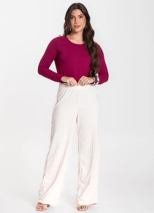 Infinita Cor - Calça Feminina Pantalona Bege 5