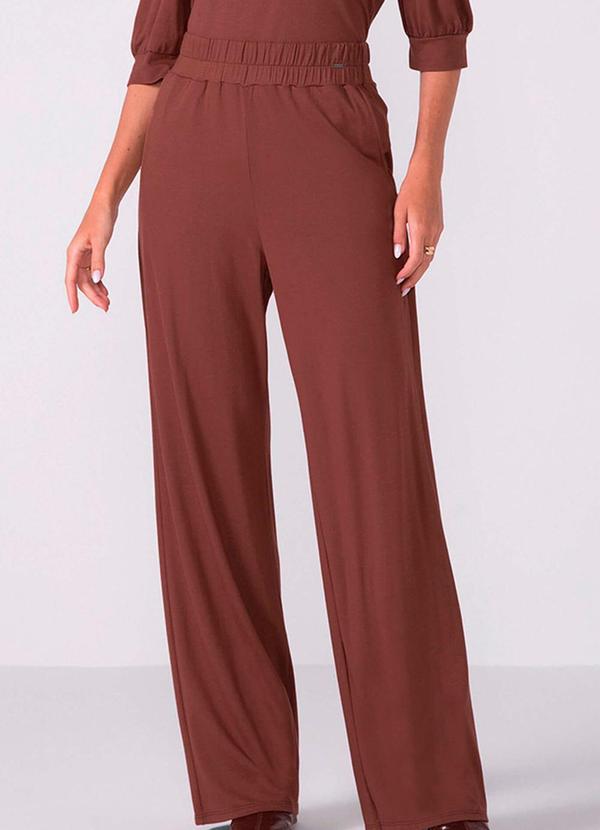 Marialícia - Calça Feminina Pantalona com Bolso Marrom