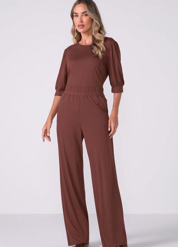 Marialícia - Calça Feminina Pantalona com Bolso Marrom 2