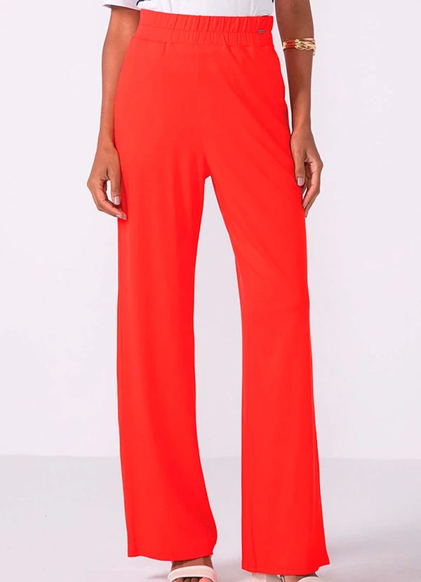 Marialícia - Calça Feminina Pantalona com Bolso Vermelho