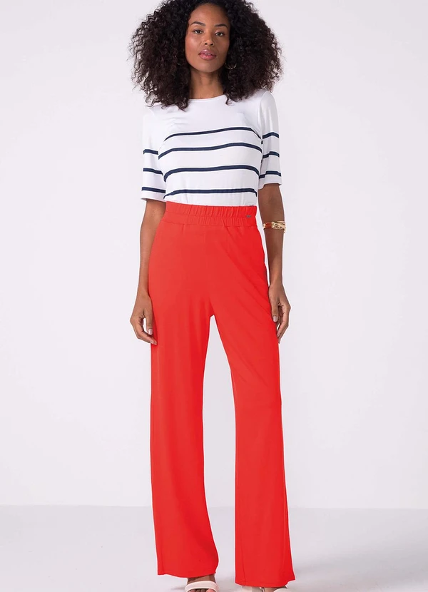 Marialícia - Calça Feminina Pantalona com Bolso Vermelho 2