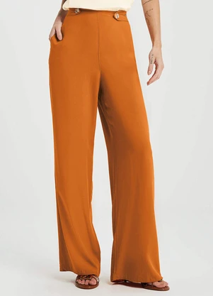 Marialícia - Calça Feminina Pantalona com Botões Laranja - MARIALÍCIA