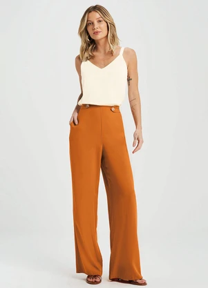 Marialícia - Calça Feminina Pantalona com Botões Laranja - MARIALÍCIA