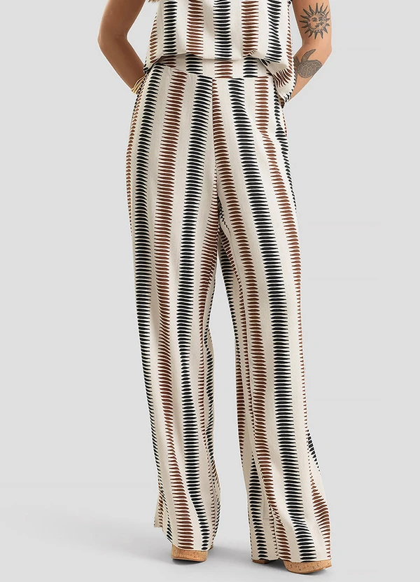 Dianna - Calça Feminina Pantalona em Linho Marrom