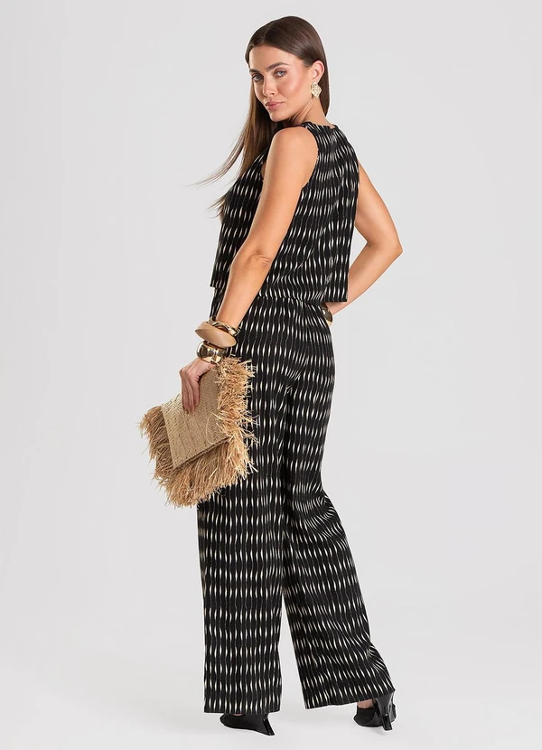 Dianna - Calça Feminina Pantalona em Linho Preto 4