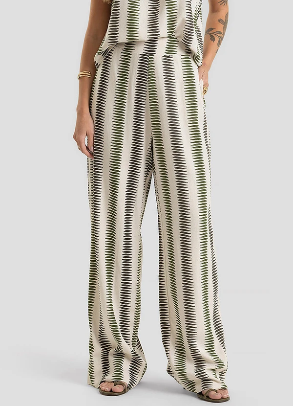 Dianna - Calça Feminina Pantalona em Linho Verde