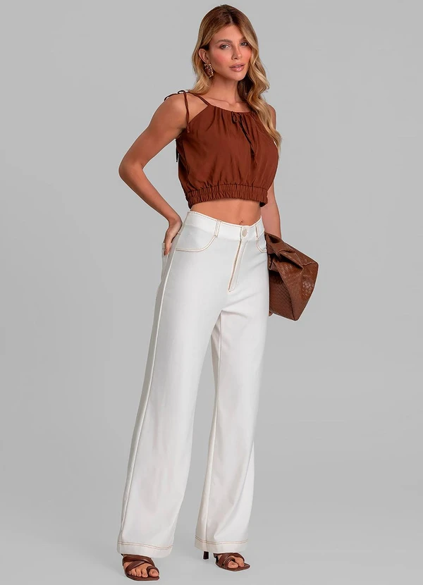 Dianna - Calça Feminina Pantalona em Molicottom Bege 3