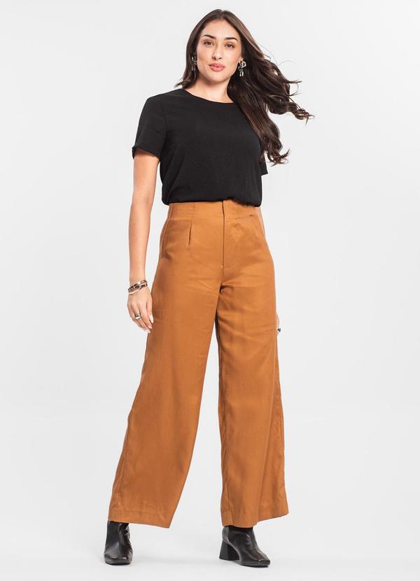 Endless - Calça Feminina Pantalona em Sarja Marrom 2