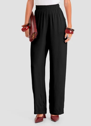 Dianna - Calça Feminina Pantalona em Tecido Preto - DIANNA