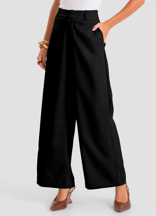 Dianna - Calça Feminina Pantalona em Tecido Preto