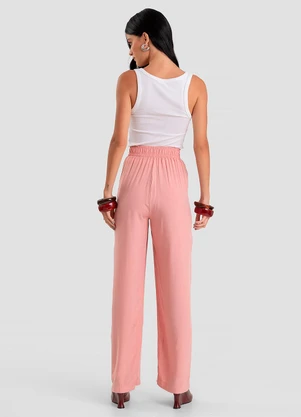 Dianna - Calça Feminina Pantalona em Tecido Rosa - DIANNA