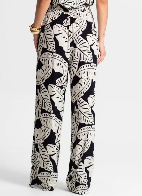 Endless - Calça Feminina Pantalona Estampada Preto 2