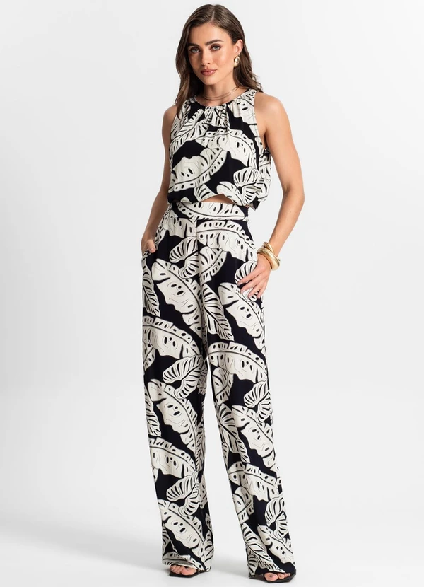 Endless - Calça Feminina Pantalona Estampada Preto 3