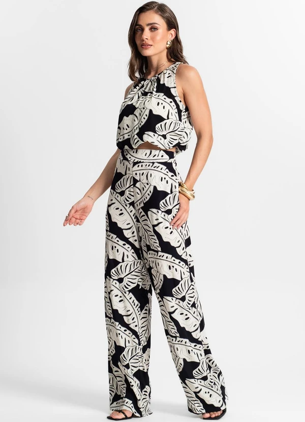 Endless - Calça Feminina Pantalona Estampada Preto 5