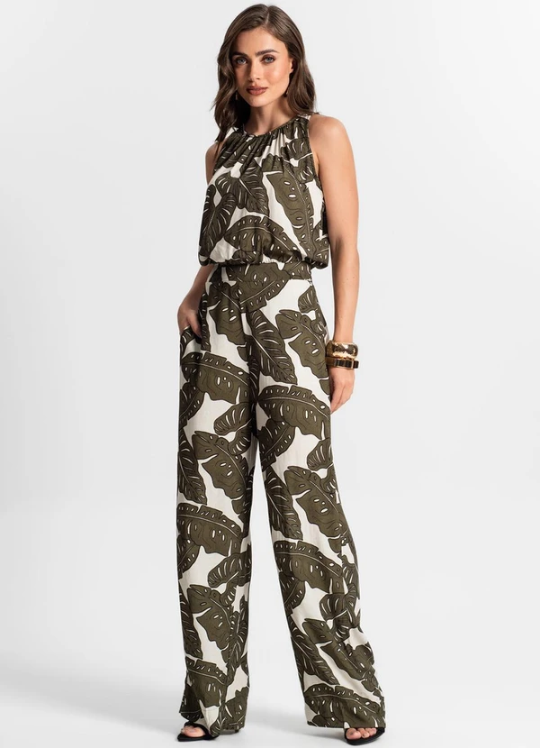 Endless - Calça Feminina Pantalona Estampada Verde 5