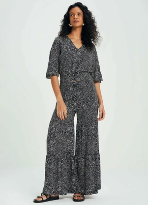 Marialícia - Calça Feminina Pantalona Floral Preto - MARIALÍCIA