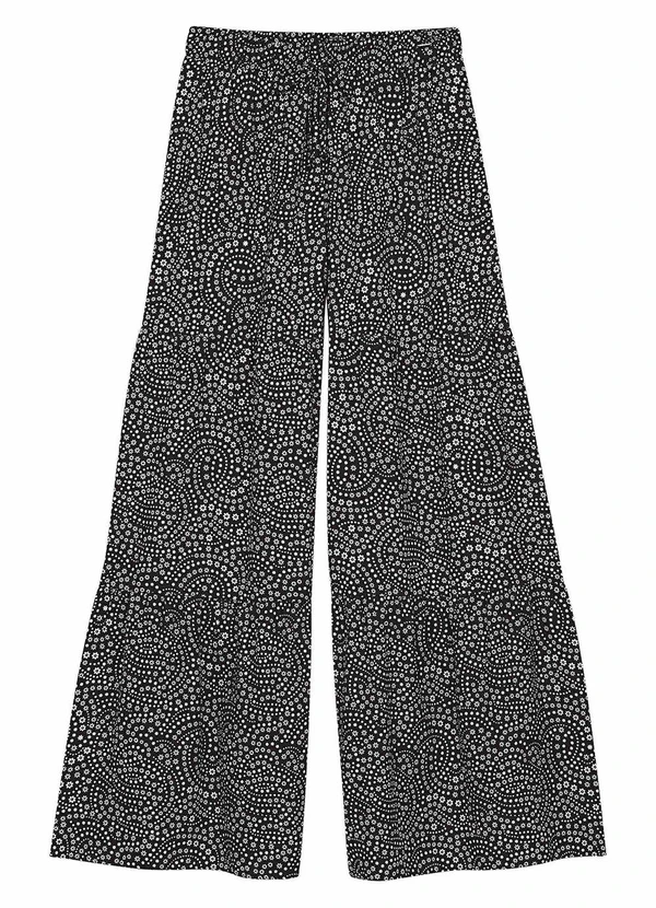 Marialícia - Calça Feminina Pantalona Floral Preto 3