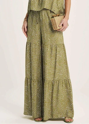 Marialícia - Calça Feminina Pantalona Floral Verde - MARIALÍCIA