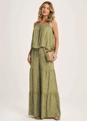 Marialícia - Calça Feminina Pantalona Floral Verde - MARIALÍCIA