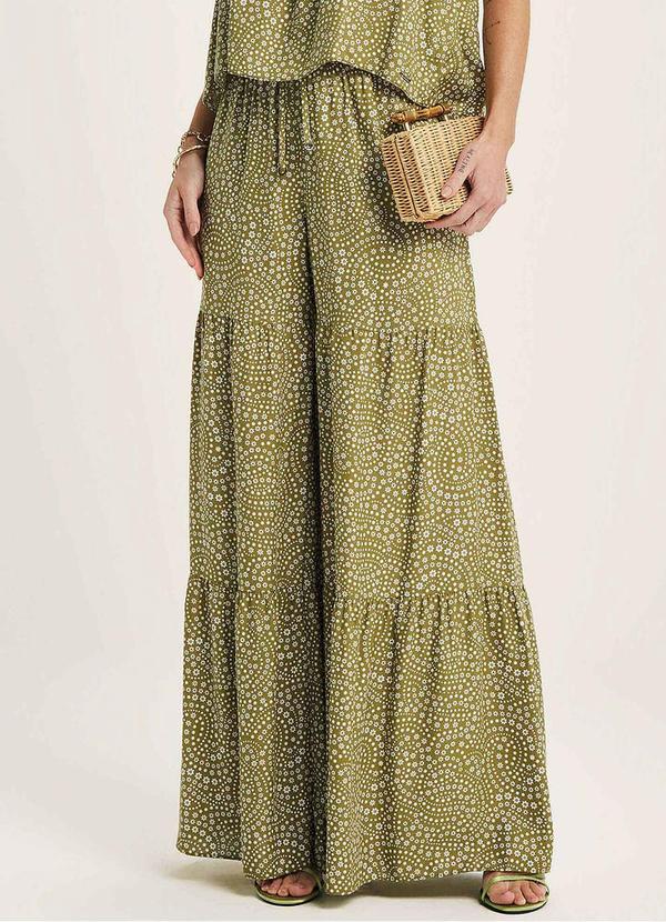 Marialícia - Calça Feminina Pantalona Floral Verde