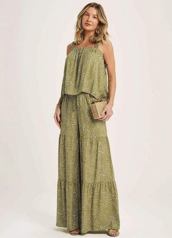 Marialícia - Calça Feminina Pantalona Floral Verde 2