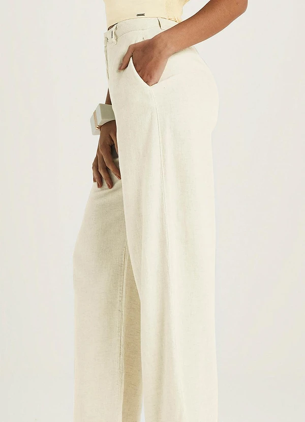 Marialícia - Calça Feminina Pantalona Linho Bege 3