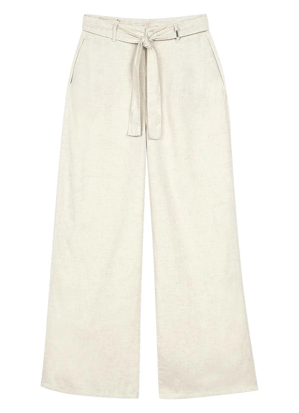 Marialícia - Calça Feminina Pantalona Linho Bege 4
