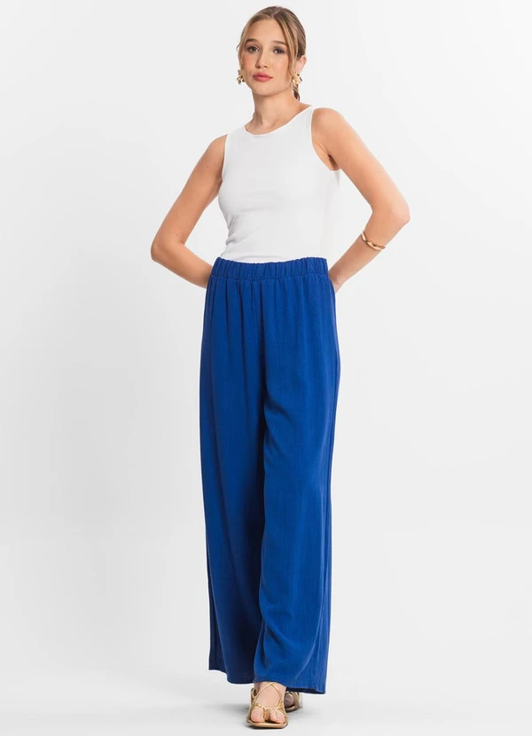 Select - Calça Feminina Pantalona Lisa Azul 5