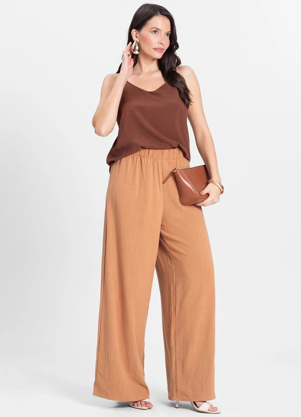 Select - Calça Feminina Pantalona Lisa Marrom 3