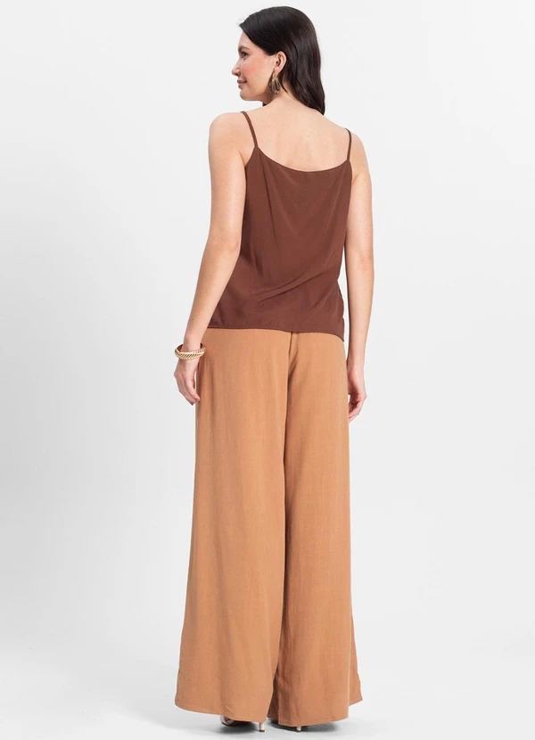 Select - Calça Feminina Pantalona Lisa Marrom 4