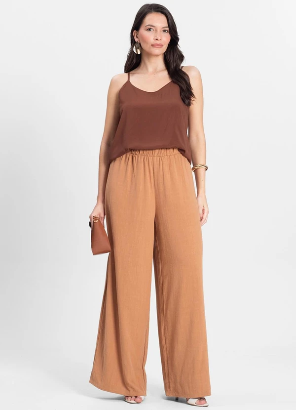 Select - Calça Feminina Pantalona Lisa Marrom 5