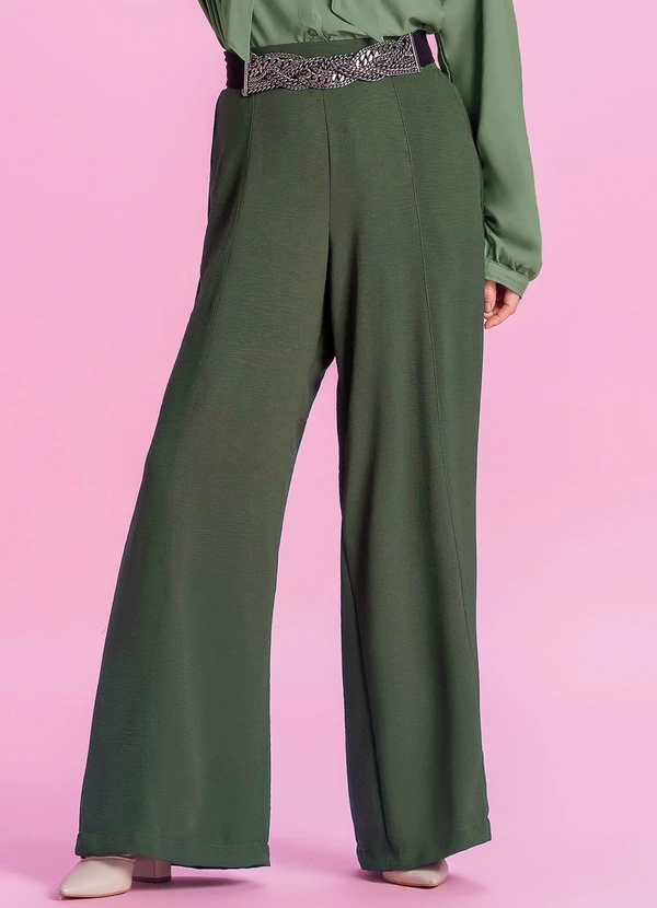 Marialícia - Calça Feminina Pantalona Lisa Verde