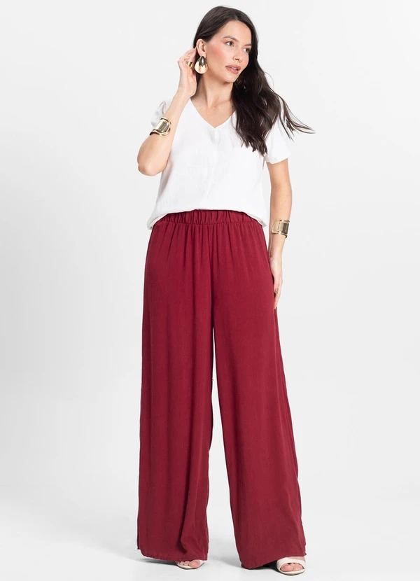 Select - Calça Feminina Pantalona Lisa Vermelho 3