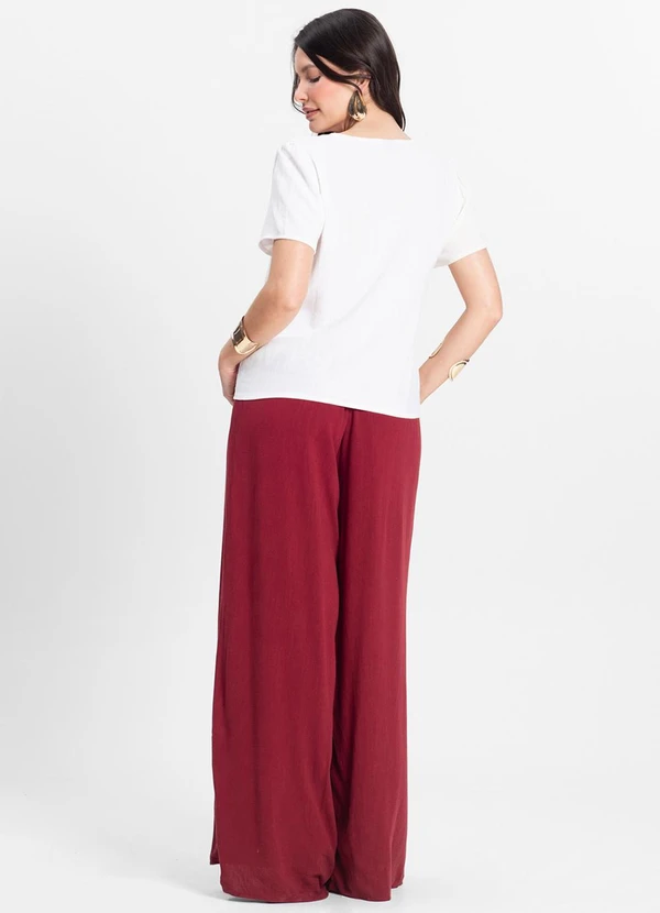 Select - Calça Feminina Pantalona Lisa Vermelho 4