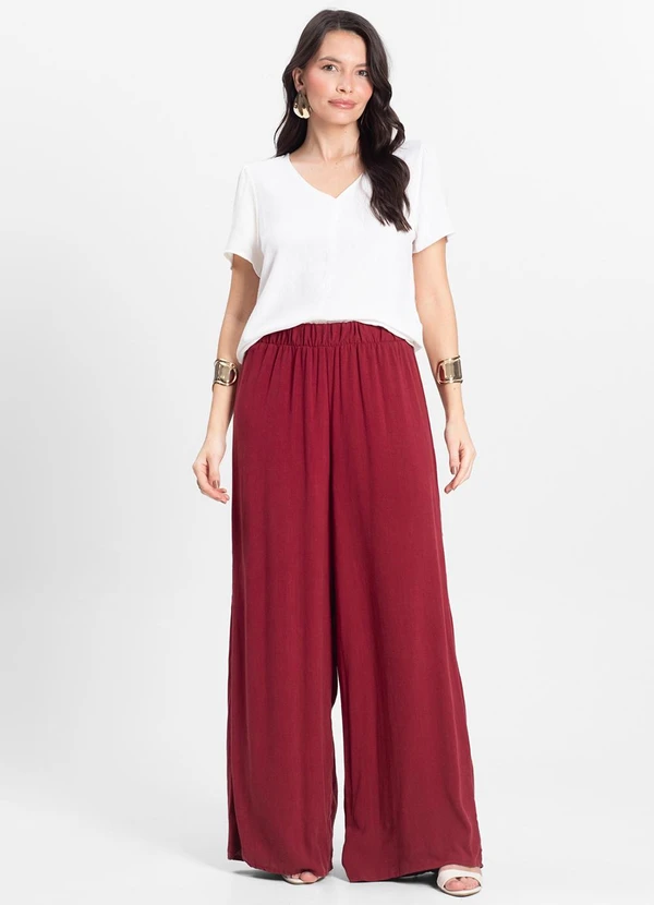 Select - Calça Feminina Pantalona Lisa Vermelho 5