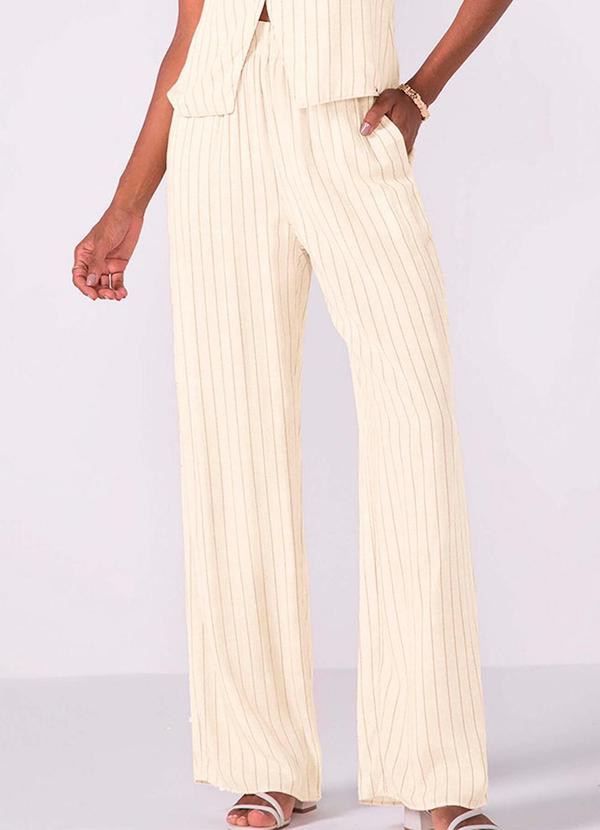 Marialícia - Calça Feminina Pantalona Listrada Bege
