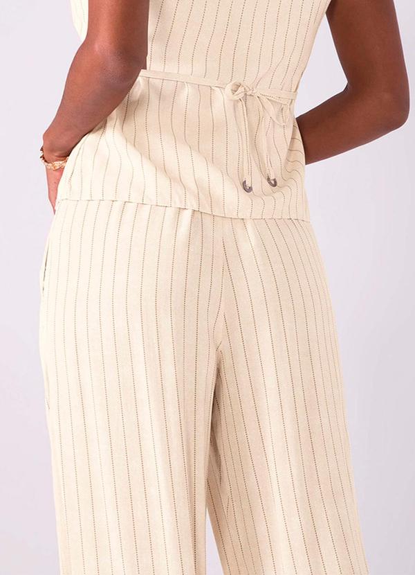 Marialícia - Calça Feminina Pantalona Listrada Bege 3