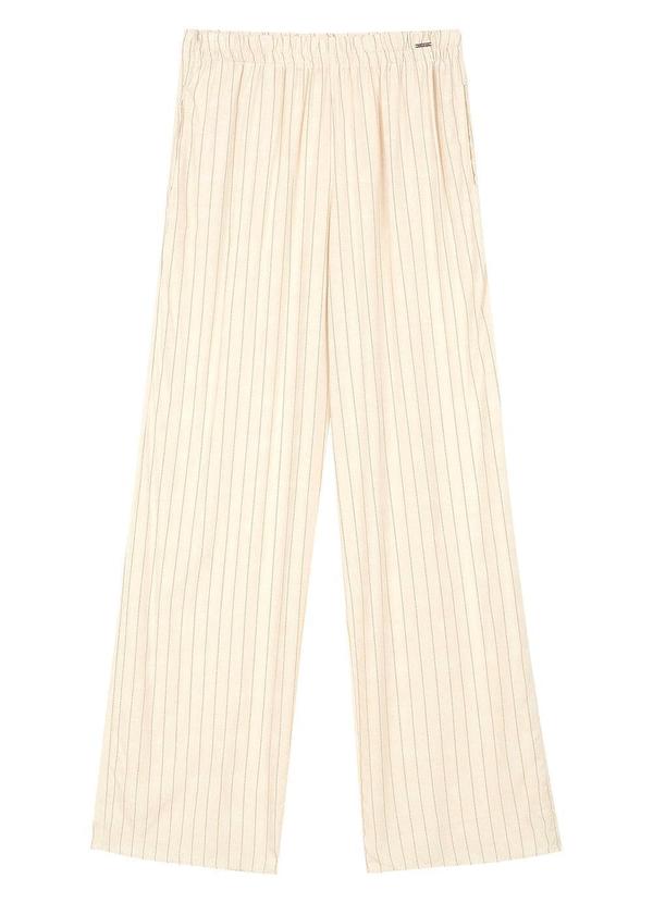 Marialícia - Calça Feminina Pantalona Listrada Bege 4