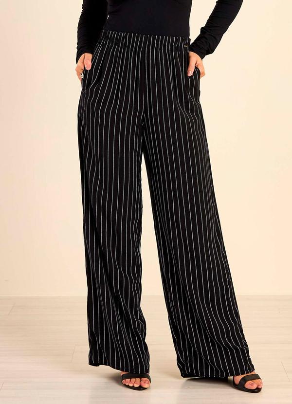 Marialícia - Calça Feminina Pantalona Listrada Preto