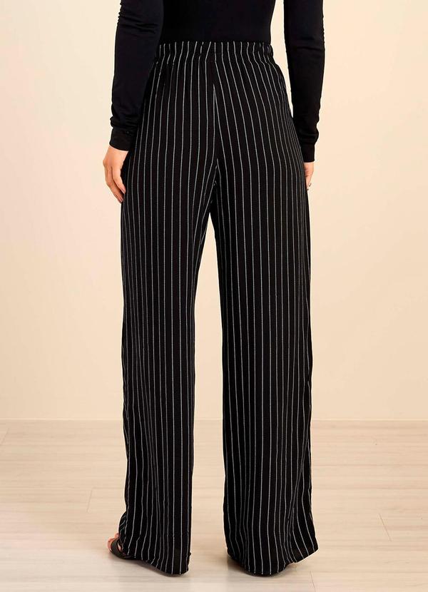 Marialícia - Calça Feminina Pantalona Listrada Preto 2