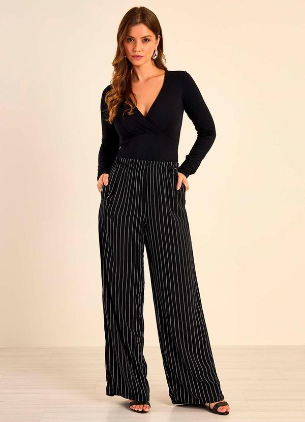 Marialícia - Calça Feminina Pantalona Listrada Preto 3