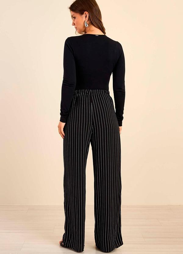 Marialícia - Calça Feminina Pantalona Listrada Preto 4