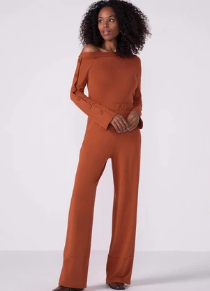 Marialícia - Calça Feminina Pantalona Moletinho Marrom - MARIALÍCIA