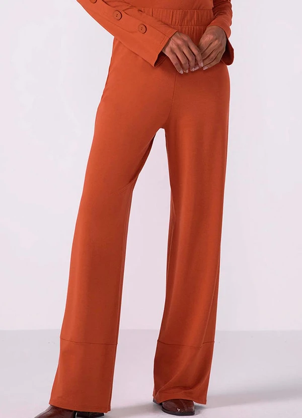 Marialícia - Calça Feminina Pantalona Moletinho Marrom